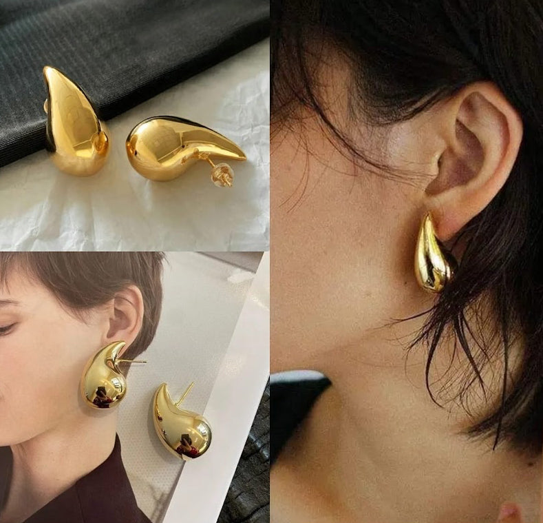 Golden Elegance Duo: Combo of Golden Teardrop Earrings and Golden Heart Hoops