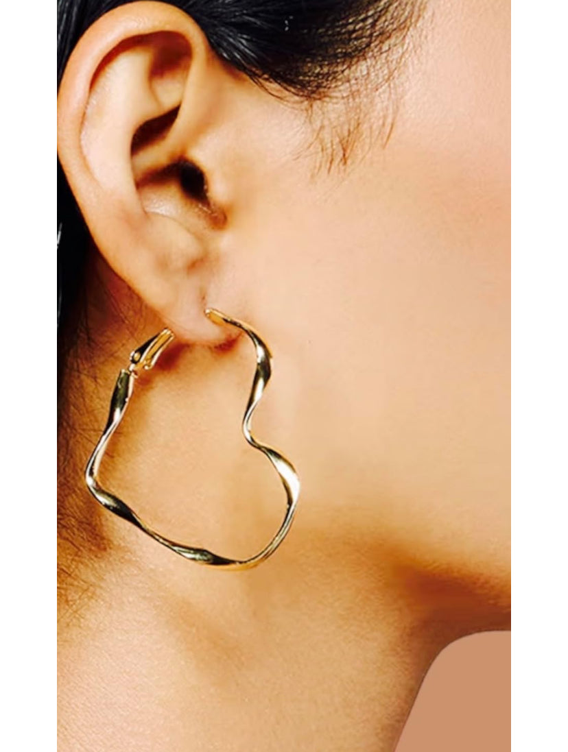 Golden Elegance Duo: Combo of Golden Teardrop Earrings and Golden Heart Hoops