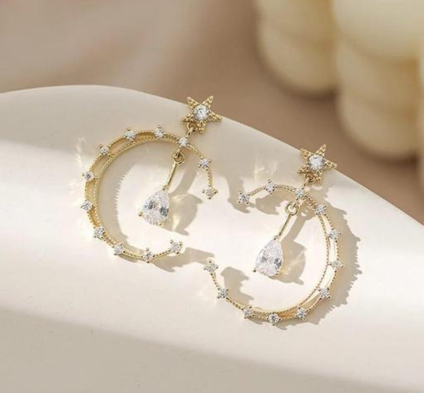 Moon and Stars Gold Plated Earrings
