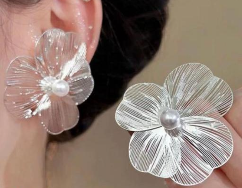 Silver Oversized Flower Earrings