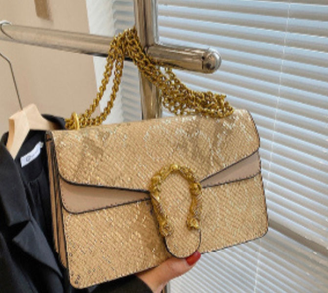 Golden Sling Bag With Designer Buckle