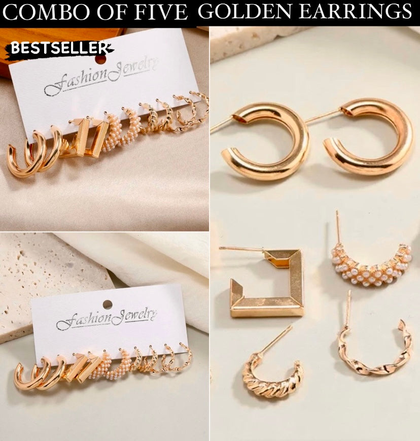 Bestselling Combo of Five Gold Plated Earrings