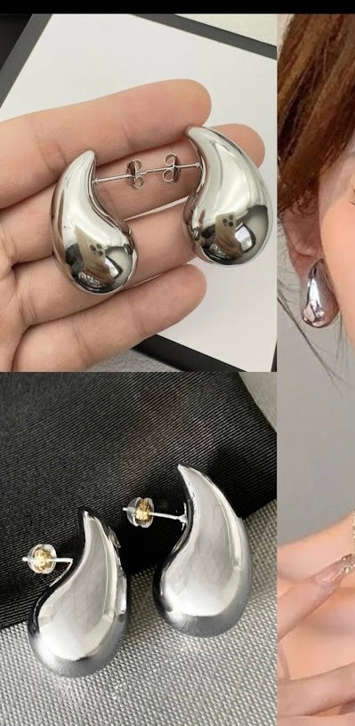 Bottega Inspired Teardrop Earrings in Silver Colour