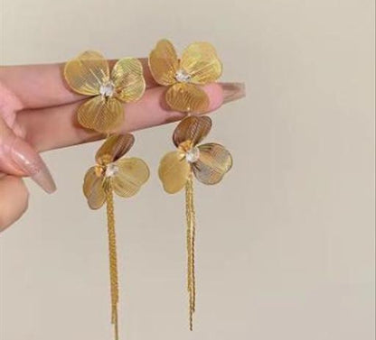 Gold Plated Double Flower Designer Earrings