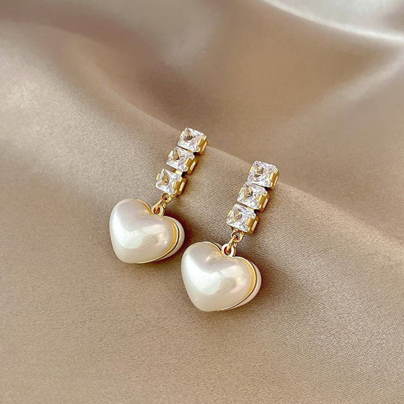 Diamond Pearl Heart Earrings