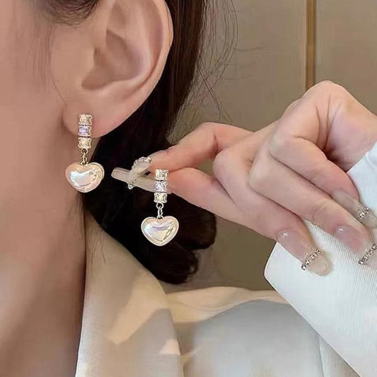 Diamond Pearl Heart Earrings