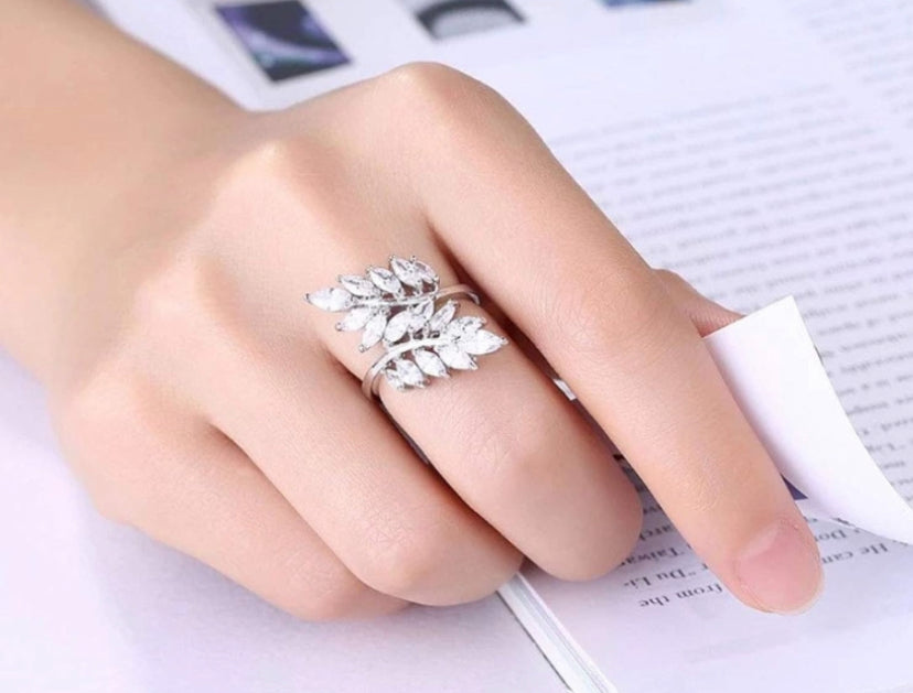 Bestselling leaf shaped adjustable designer ring with AD stones