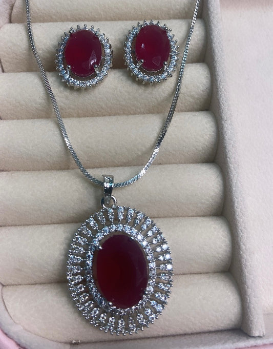 Rani Pink Pendant with matching earrings