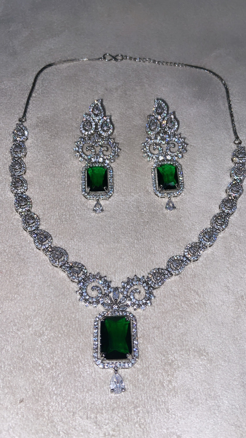 Latest Designer Emerald American Diamond Jewellery Set