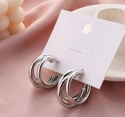 Trending Silver Triple Layered Half Hoops