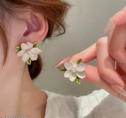 Floral White Studs