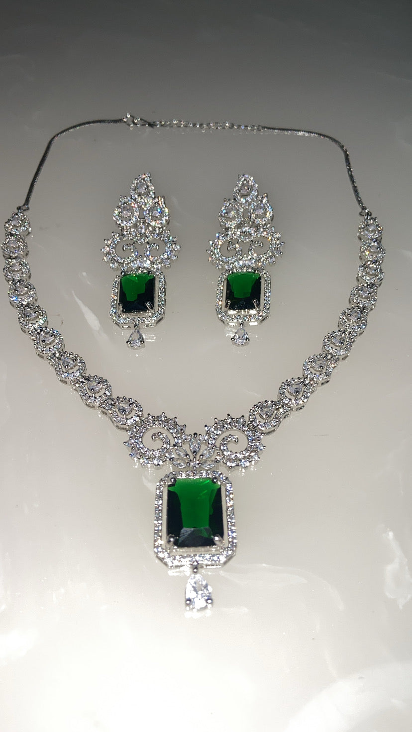 Latest Designer Emerald American Diamond Jewellery Set