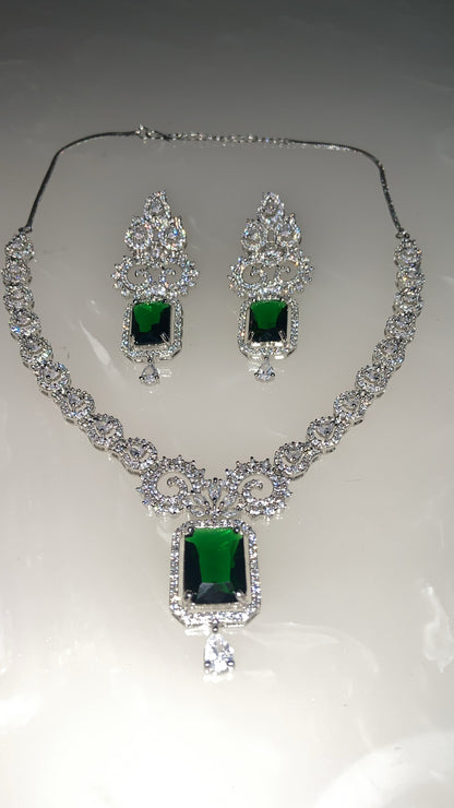 Latest Designer Emerald American Diamond Jewellery Set