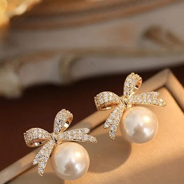 Pearl and Bow Korean Earrings