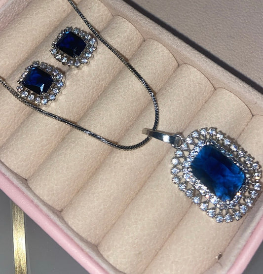 Royal Blue Pendant Set studded with American Diamonds