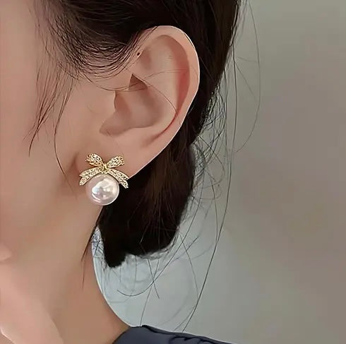 Pearl and Bow Korean Earrings