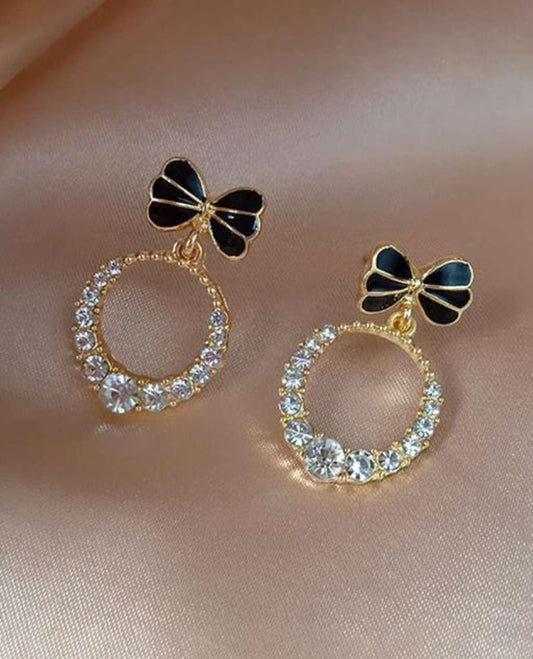 Black Bow Drop Korean Earrings