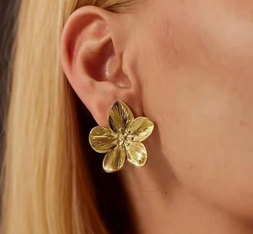 Anti Tarnish Gold Plated French Vintage Flower Earrings