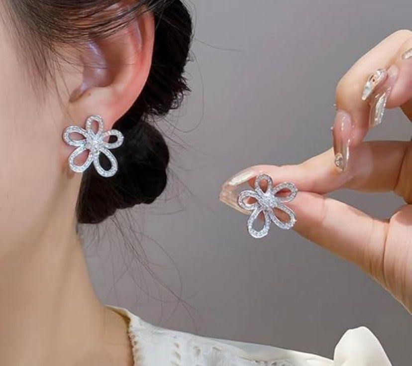 Silver Shimmery Floral Studs