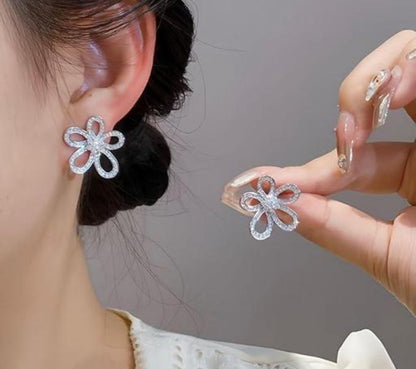 Silver Shimmery Floral Studs