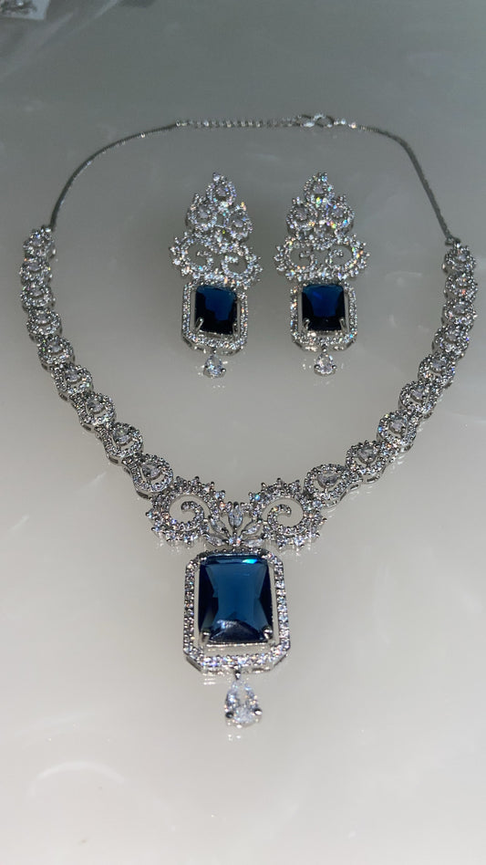 Latest Designer Royal Blue American Diamond Jewellery Set