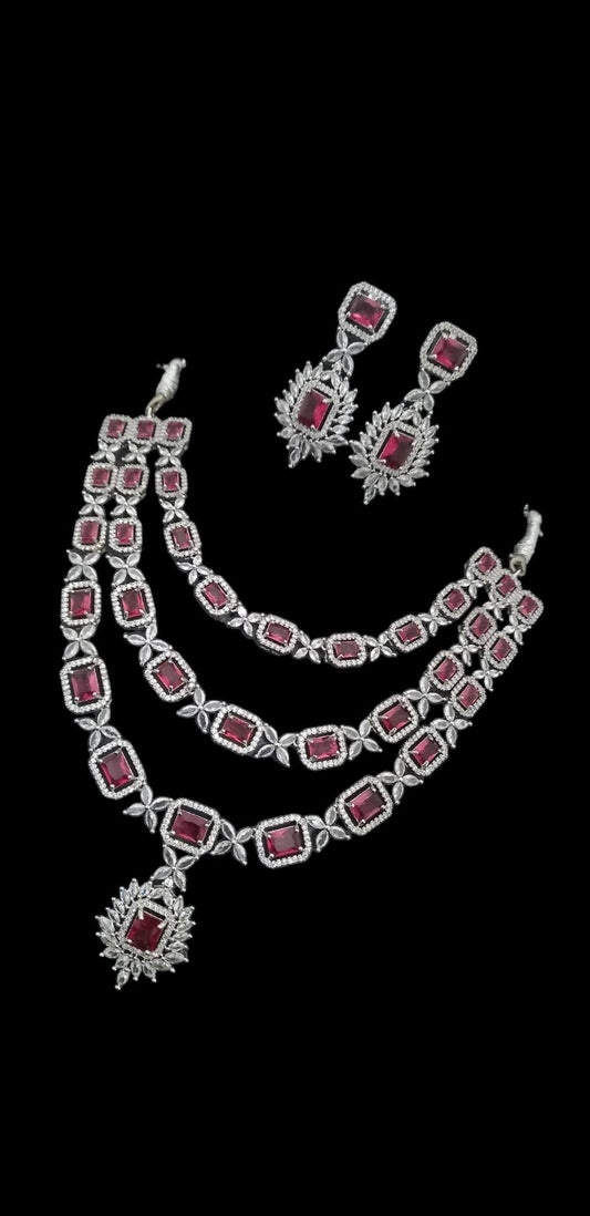 Triple Layered Celebrity Style  American Diamond Bridal Jewellery Set, Exclusively designed for engagement and weddings