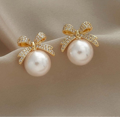 Pearl and Bow Korean Earrings