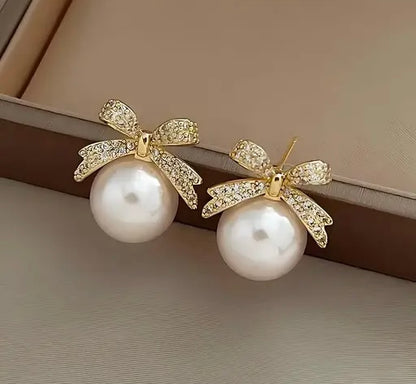 Pearl and Bow Korean Earrings