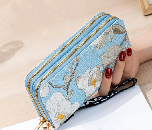 Floral Double Zipper Wallet