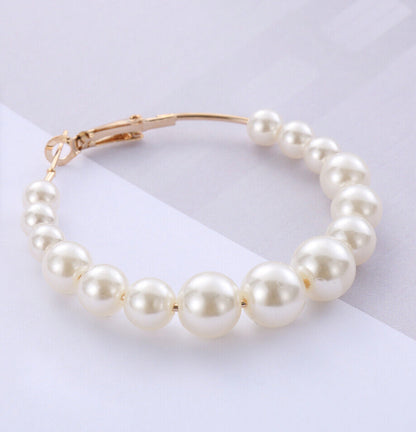 Classic Korean Pearl Hoops Earrings