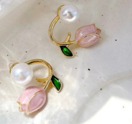 Pink Tulip Korean Ear-wrap Earrings