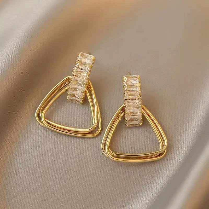 Gold Plated Triangular American Diamond Earrings