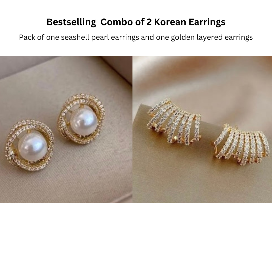 Office Wear Earrings Collection: Pack of 2 Korean Earrings