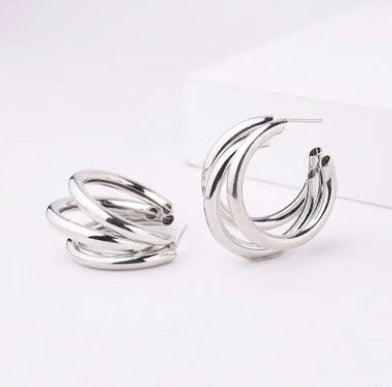 Trending Silver Triple Layered Half Hoops