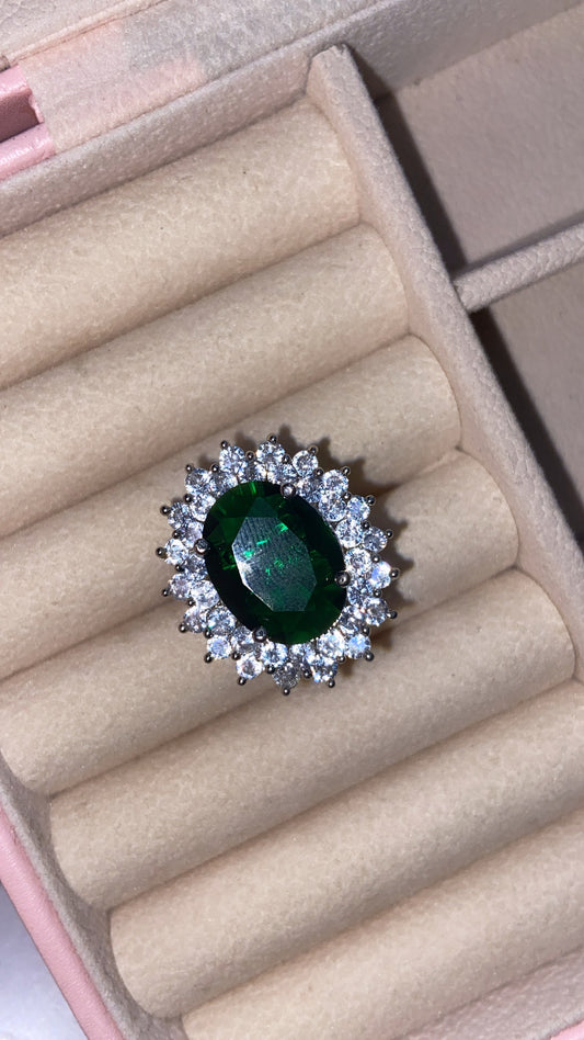 Emerald American Diamond Adjustable Cocktail Ring (#Design 7)