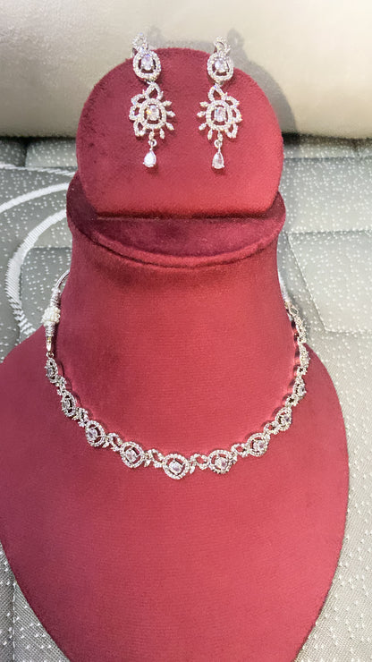 Silver Diamond Necklace with Matching Earrings