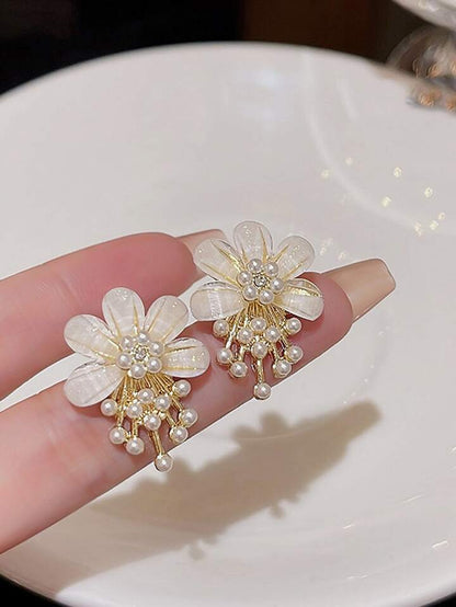 Pearl Petals Korean Earrings