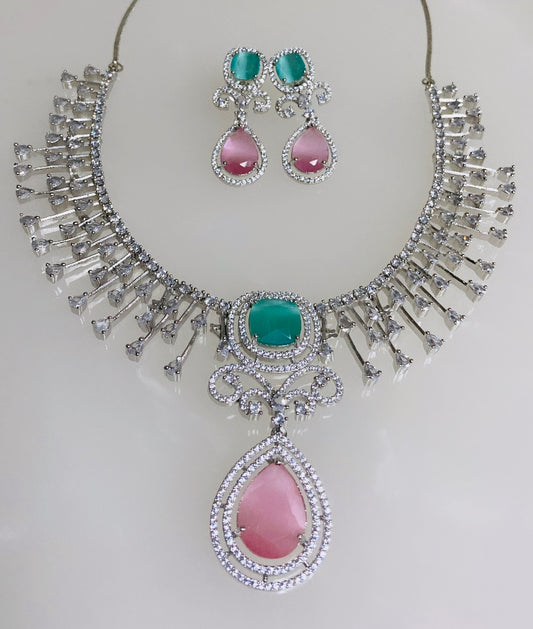 Exquisite Mint Green And Pink Designer Jewellery Set (Limited Edition)