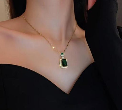 Stainless Steel Emerald Pendant Set