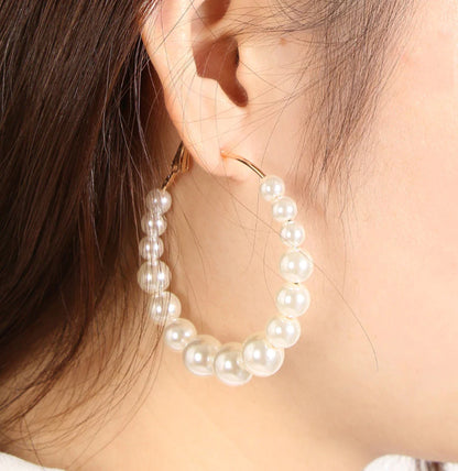 Classic Korean Pearl Hoops Earrings