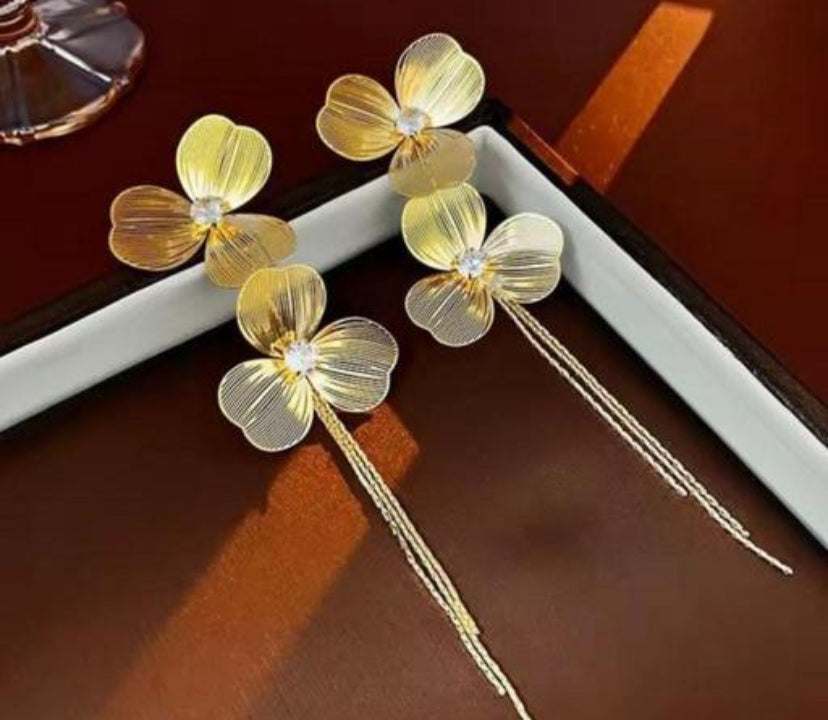 Gold Plated Double Flower Designer Earrings