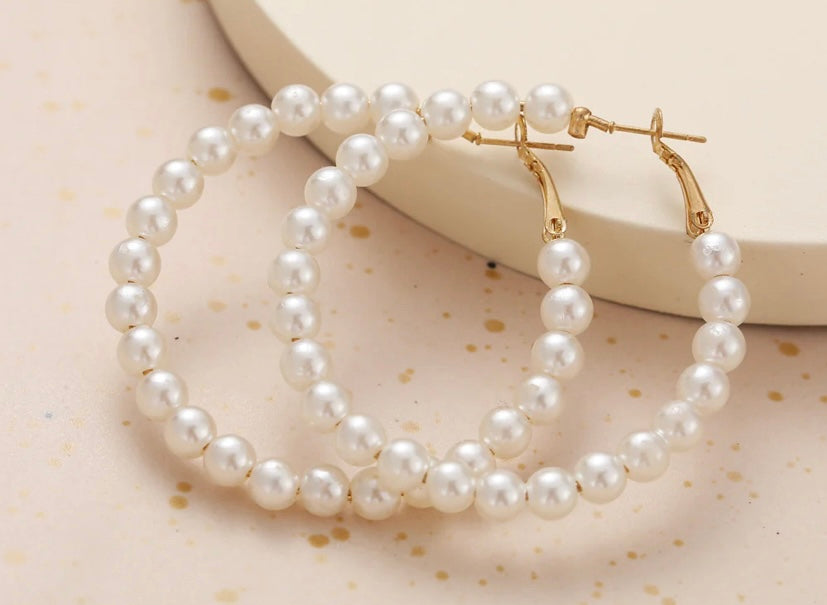 Classic Korean Pearl Hoops Earrings