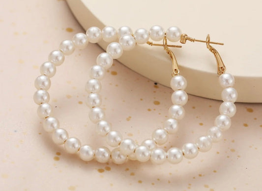 Classic Korean Pearl Hoops Earrings