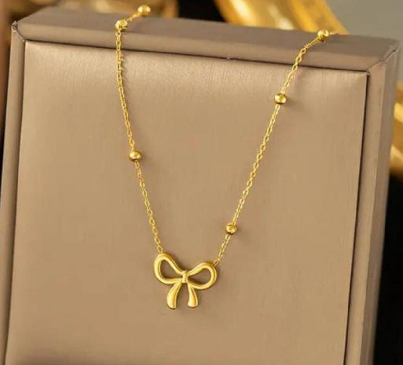 Gold Plated Bow Pendant Anti Tarnish Collection