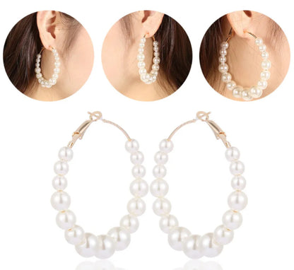 Classic Korean Pearl Hoops Earrings