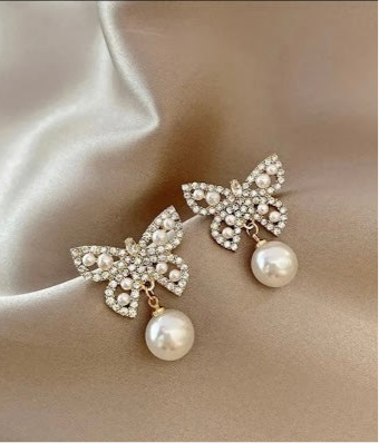 Butterfly Earrings Studded With Pearls