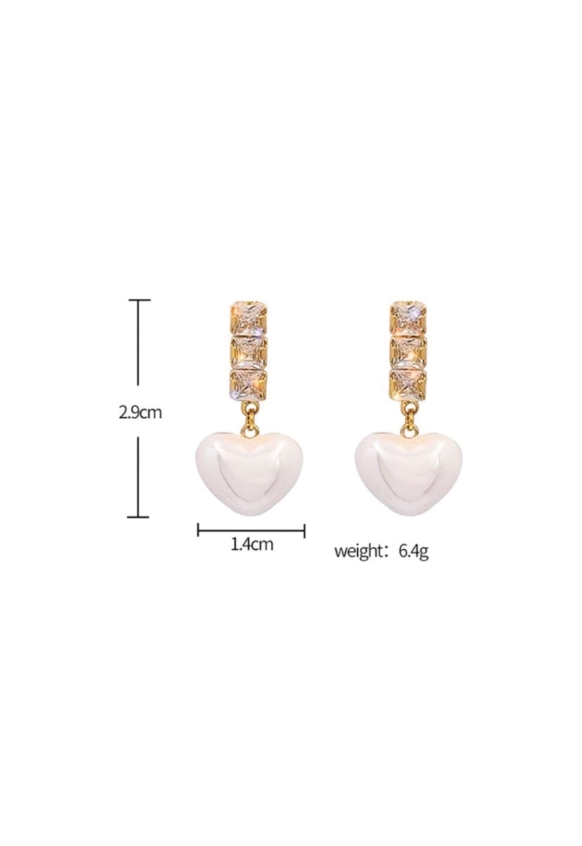 Diamond Pearl Heart Earrings