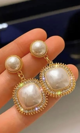 Sparkle Your Way Stylish Golden and White Earrings Studded With Zirconia