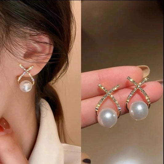 Korean Pearl knot golden platted earrings